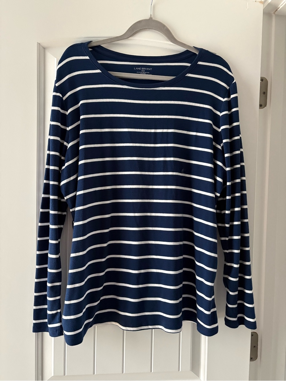 Lane Bryant Navy & White Striped Long-Sleeve Crew Tee